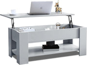 Lift Top Coffee Table with Hidden Storage – Grey Wooden Table 100x50cm