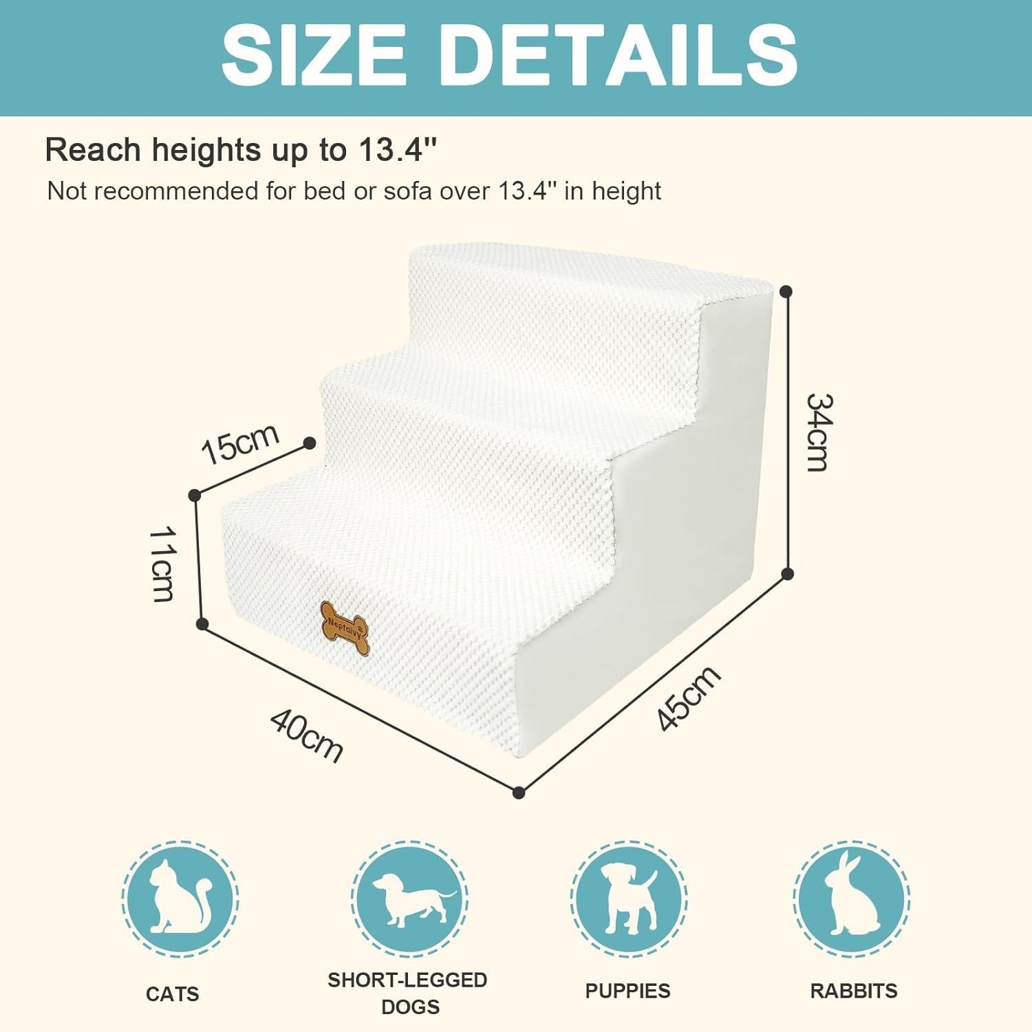 3-Step Dog Stairs Non-Slip Pet Ramp for Small Dogs Cats Beige