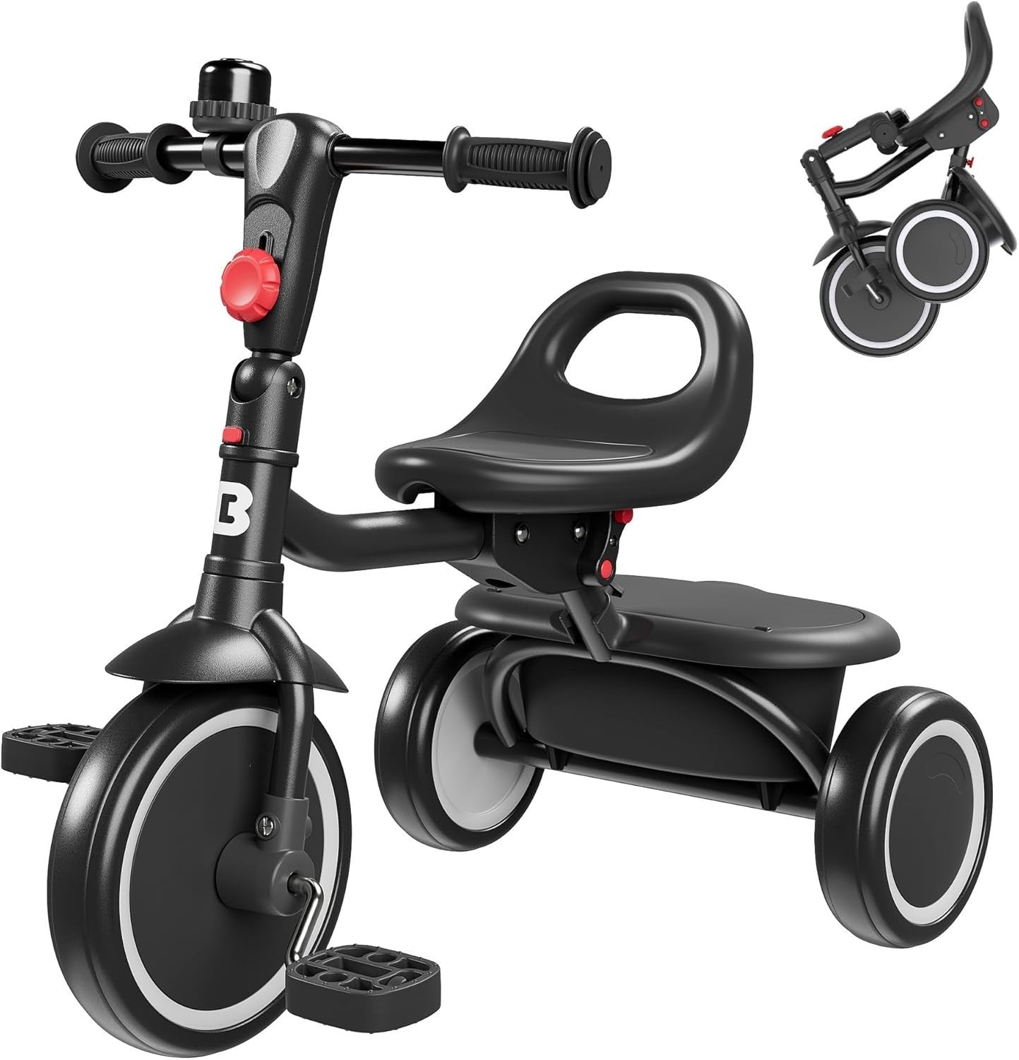Foldable Toddler Tricycle Kids Trike Adjustable Seat Black Age 18M-5Y