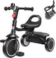 Foldable Toddler Tricycle Kids Trike Adjustable Seat Black Age 18M-5Y