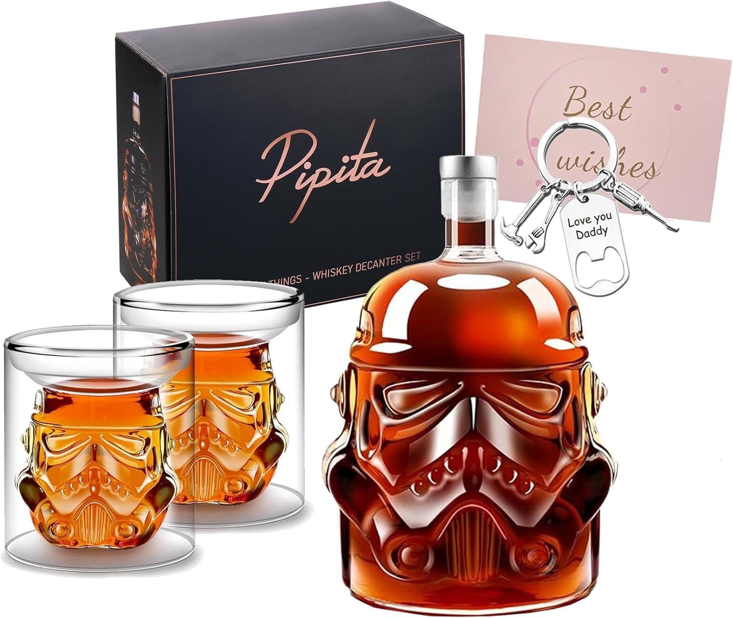 3D Skull Whiskey Decanter Set 750ml with 2 Glasses & Keychain | Men's Gift