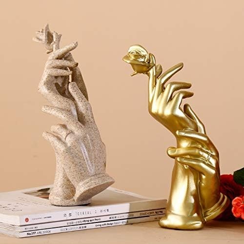 Gold Hand-in-Hand Sculpture • Romantic Resin Couple Ornament • Elegant Gift