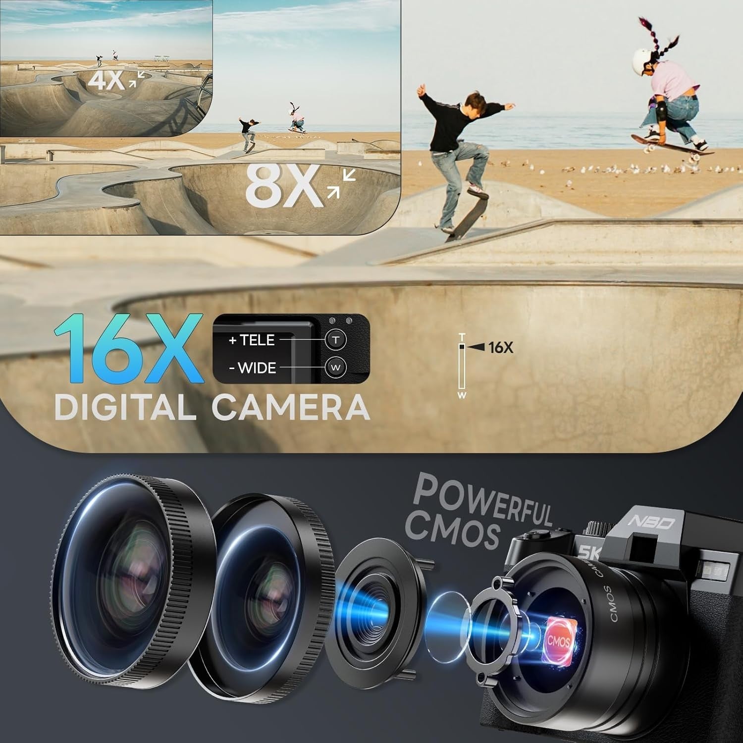5K 64MP Vlogging Camera WiFi Flip Screen 16X Zoom Bundle Black