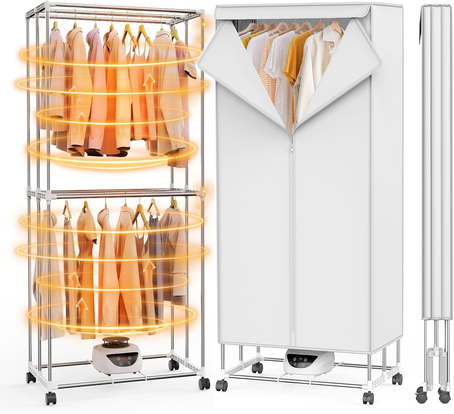 1500W Heated Clothes Airer with Cover & Timer Foldable Indoor Drying Rack