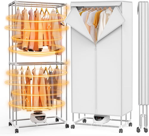 1500W Heated Clothes Airer with Cover & Timer Foldable Indoor Drying Rack
