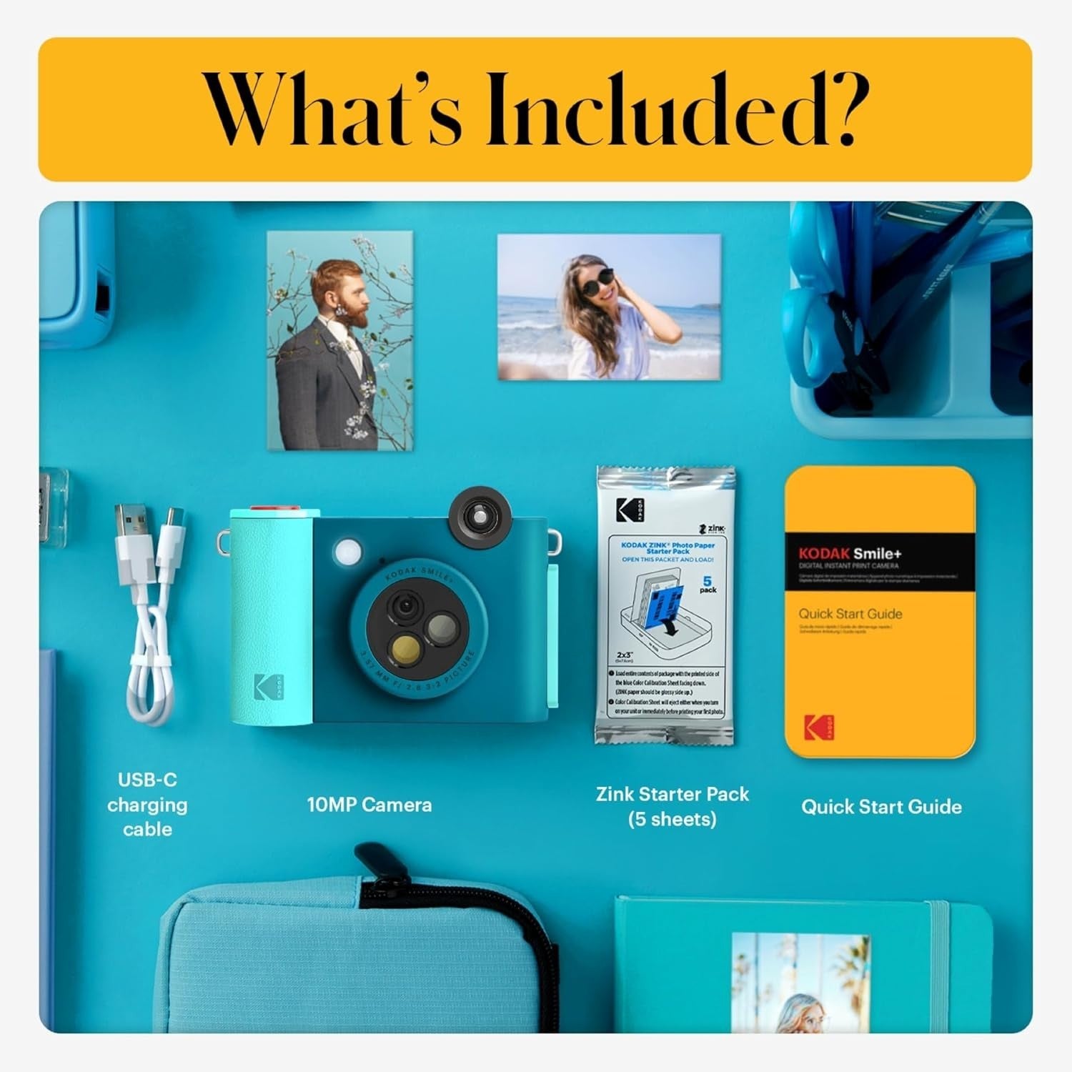 2-in-1 Digital Instant Camera Bluetooth Photo Printer 10MP Blue