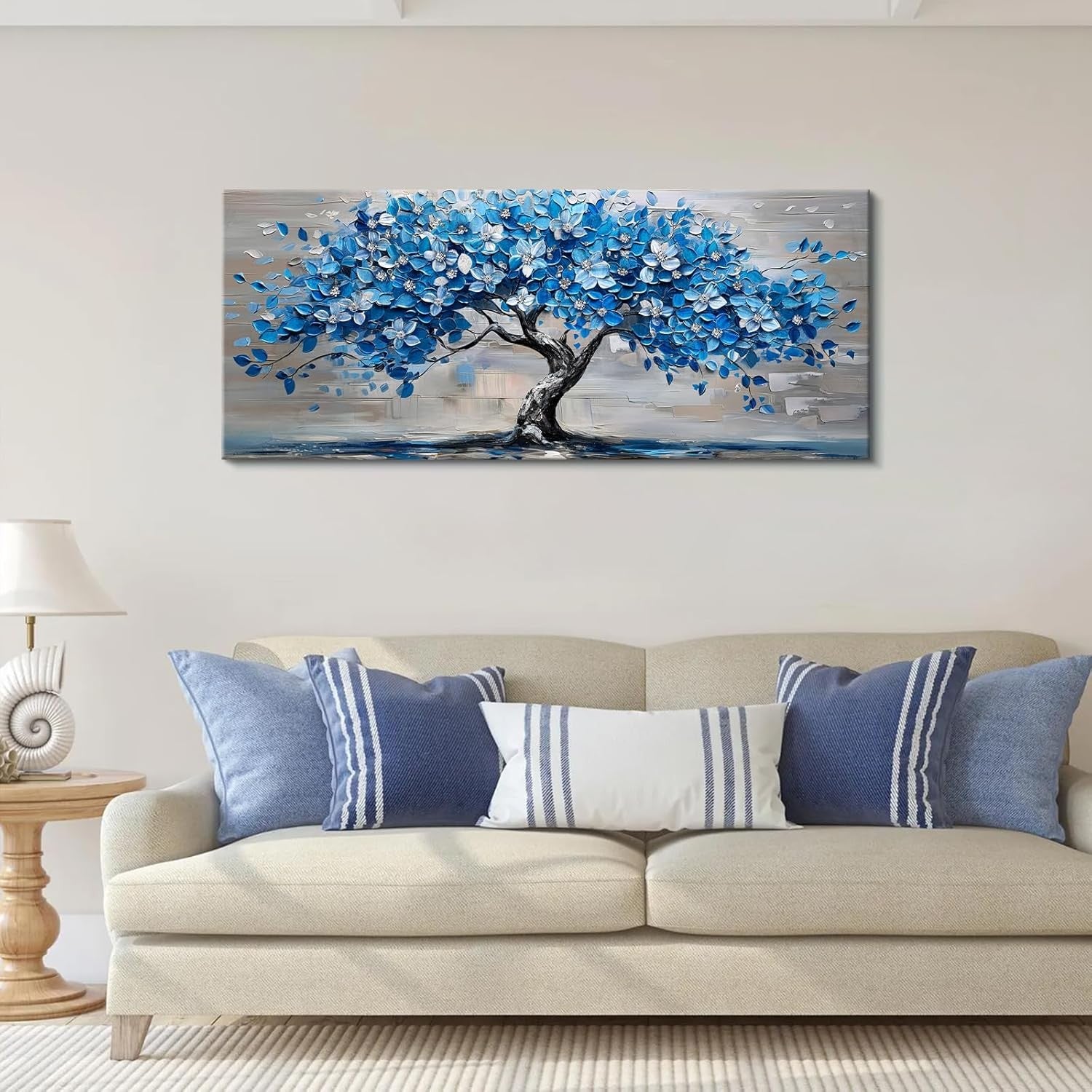 Blue Flower Tree Canvas Wall Art 50x120 cm Framed Large Living Room Decor