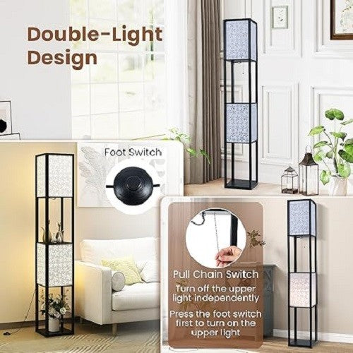 Floor Lamp with Shelves Storage Standing Light Flower Shade Reading Lamp