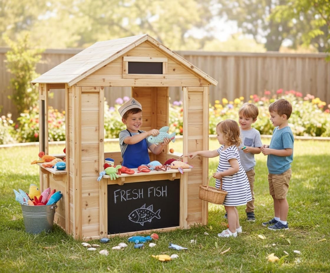 Wooden Kids Playhouse Café Shop Market Stall Indoor Outdoor