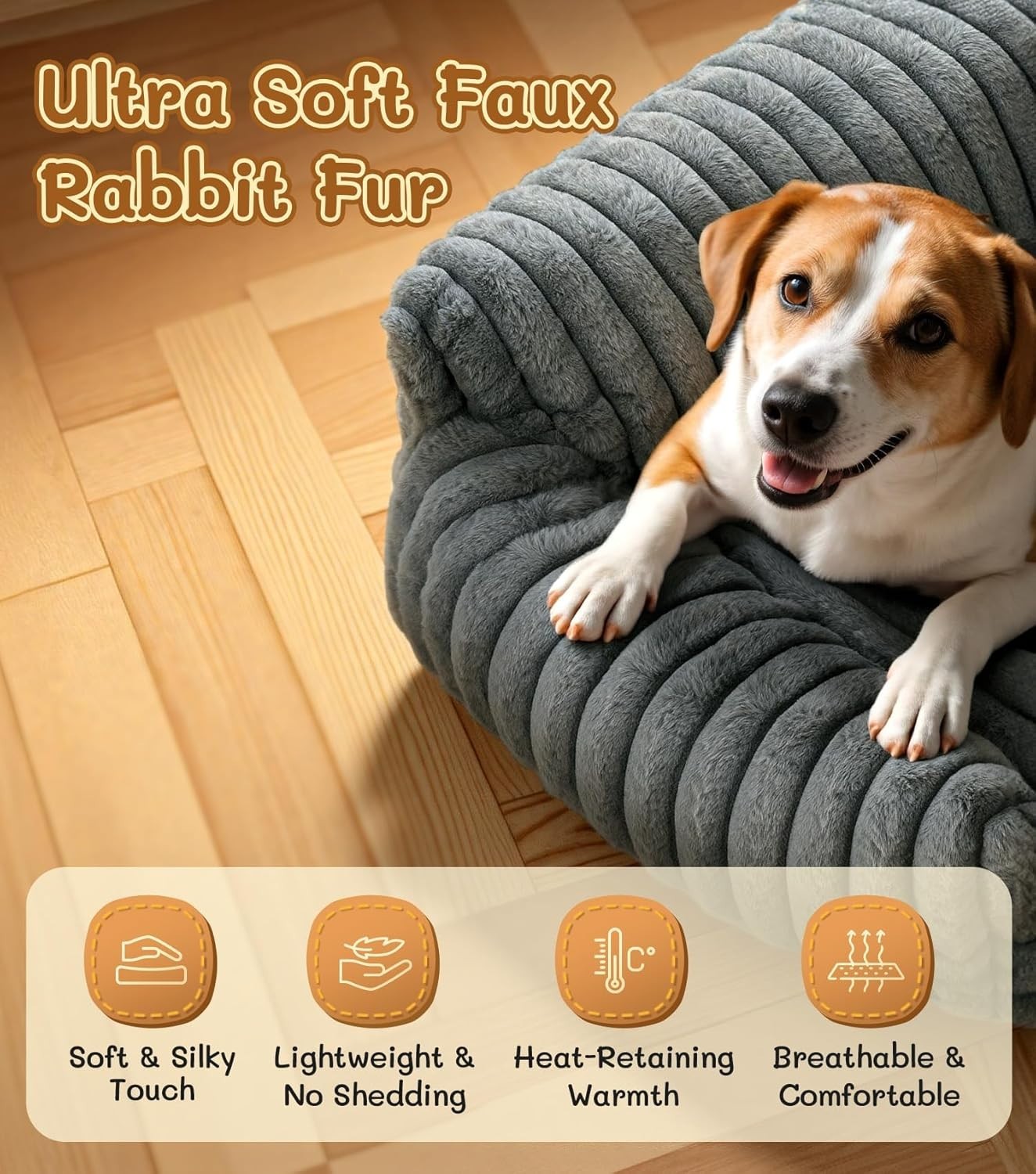 Fluffy Cat Dog Sofa Bed 91cm Calming Plush Pet Couch Washable Non Slip