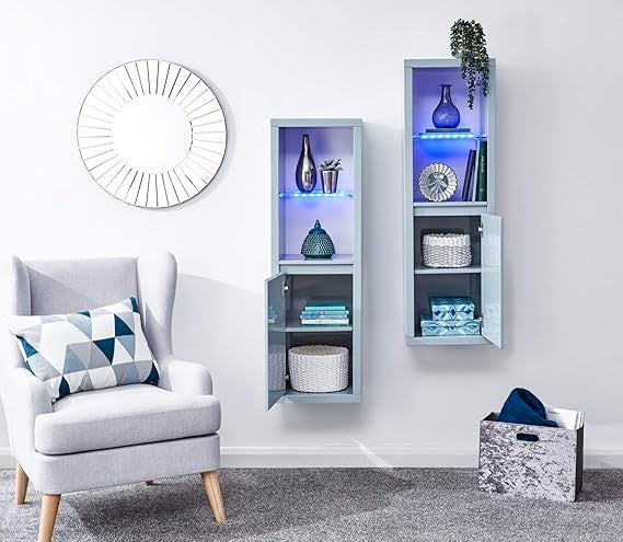 Modern LED Wall Display Cabinet – Floating Storage Unit with Glass Shelves