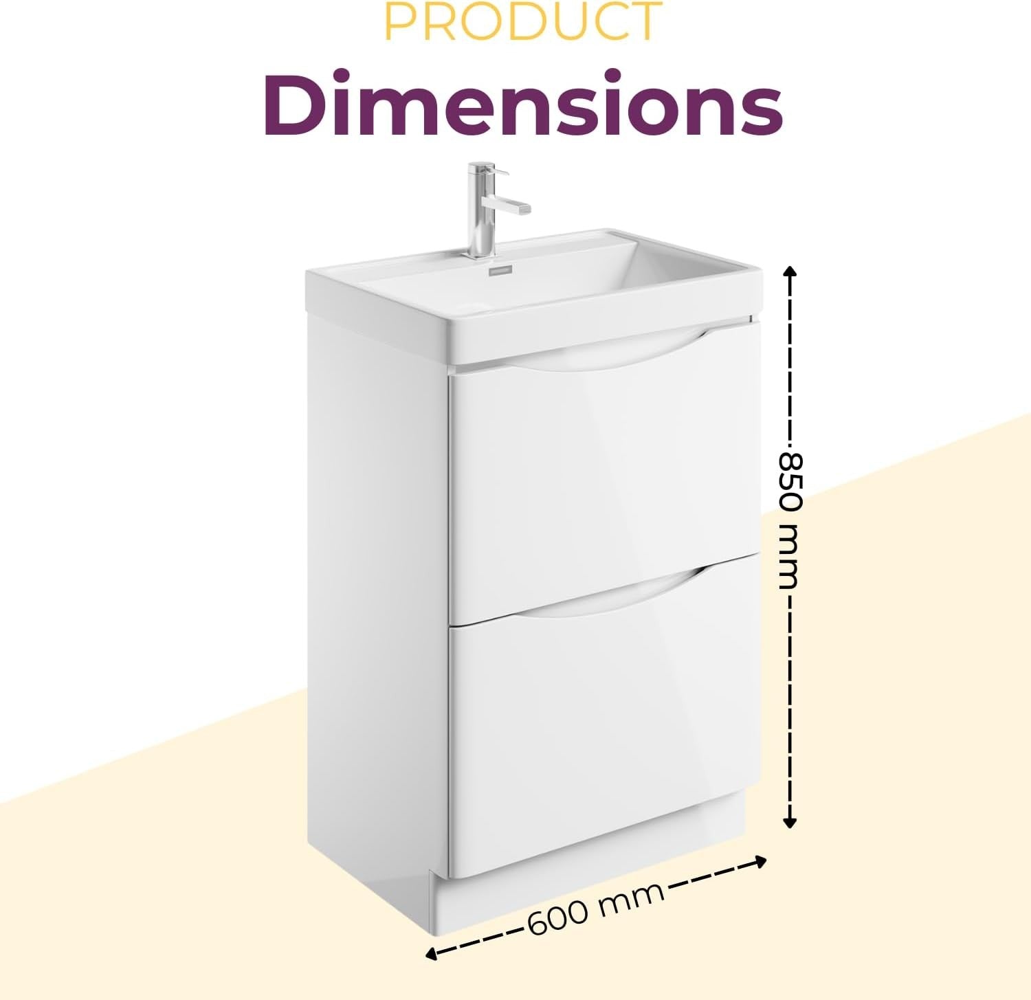 600mm Floor Standing Vanity Unit White Gloss Resin Basin Compact Bathroom Cabine