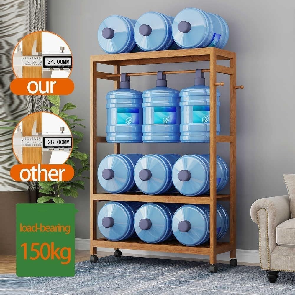 Bamboo Clothes Rack Garment Storage Trolley on Wheels