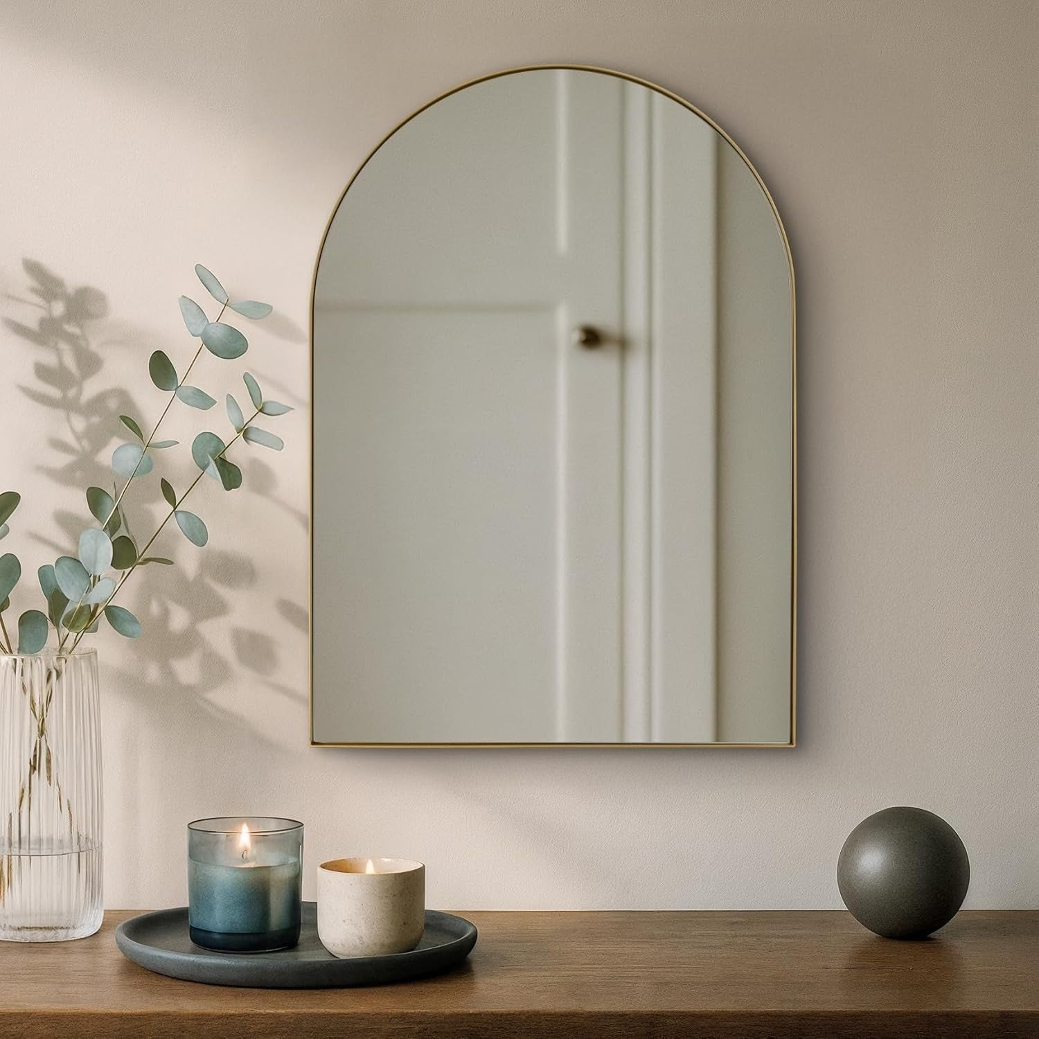Gold Arched Wall Mirror 70x50cm Metal Frame Bathroom & Living Room