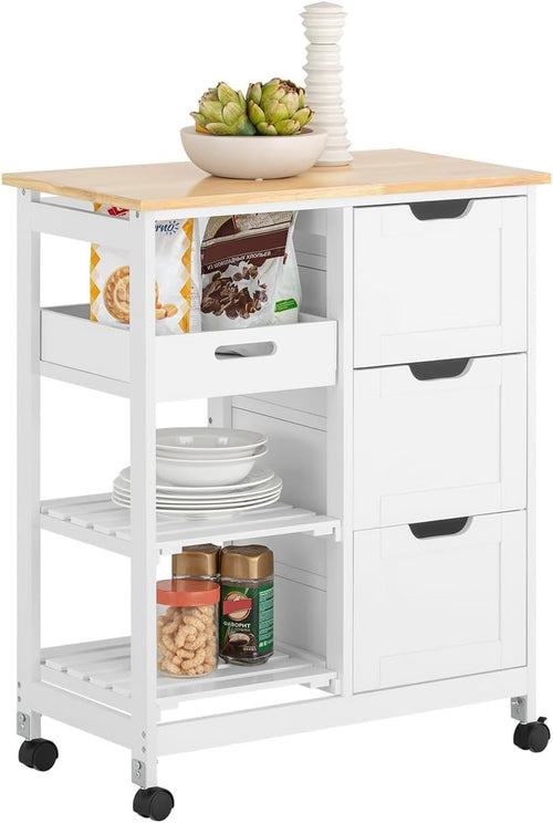Kitchen Island Trolley with 3 Drawers & Removable Tray White 67x37cm