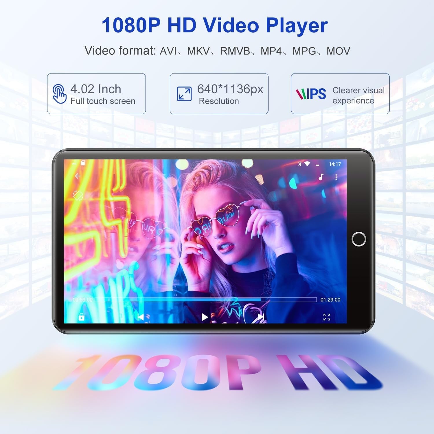 96GB MP3 MP4 Player Blue 4.02" Touch WiFi Bluetooth Spotify
