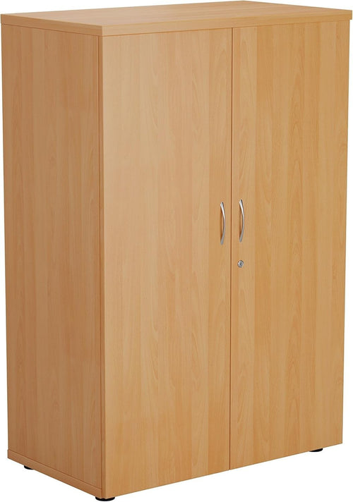 Beech Office Storage Cupboard 3 Shelf Lockable 120cm Tall Unit
