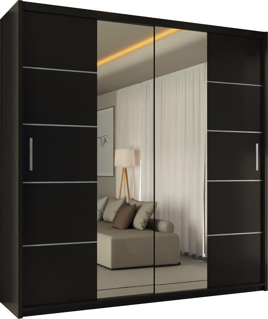 Black Sliding Wardrobe Mirror Doors 120cm Modern Bedroom Storage Unit