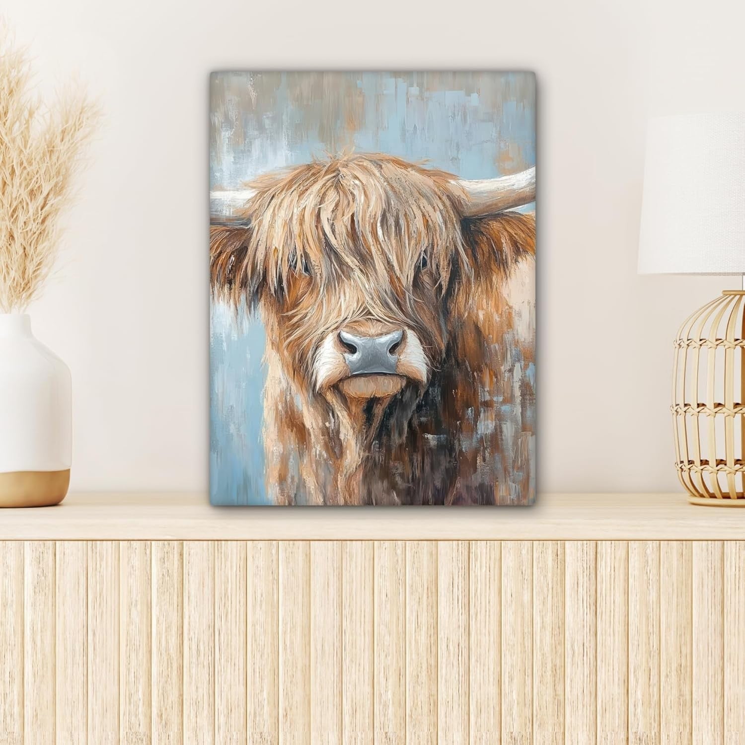 Highland Cow Canvas Wall Art 30x40cm Framed Rustic Farm