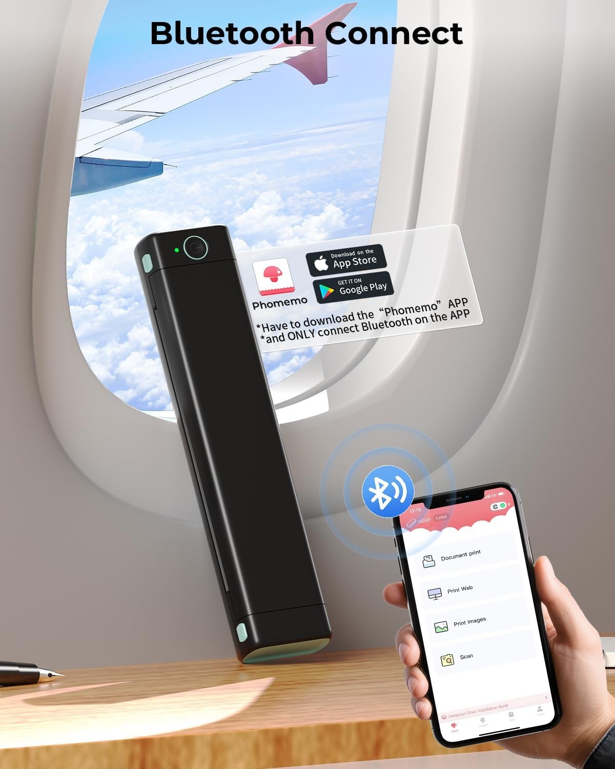 Portable Bluetooth Thermal Printer A4 Inkless Mobile Printer