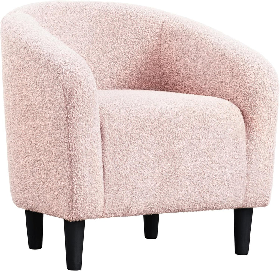 Pink Boucle Accent Tub Chair | Cozy Armchair for Bedroom, Living Room, Café
