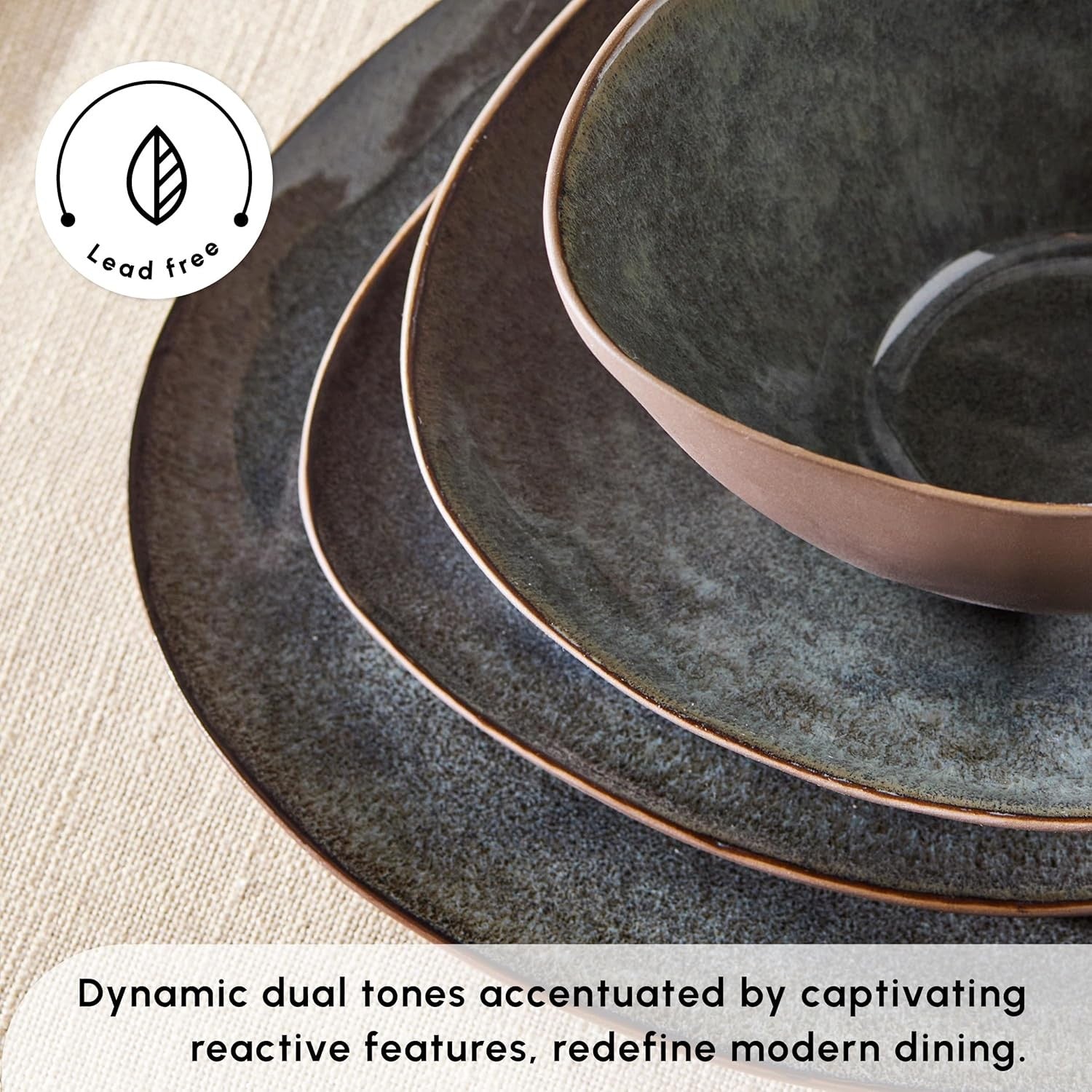 24pc Reactive Stoneware Dinner Set Plates Bowls Modern Tableware for 6