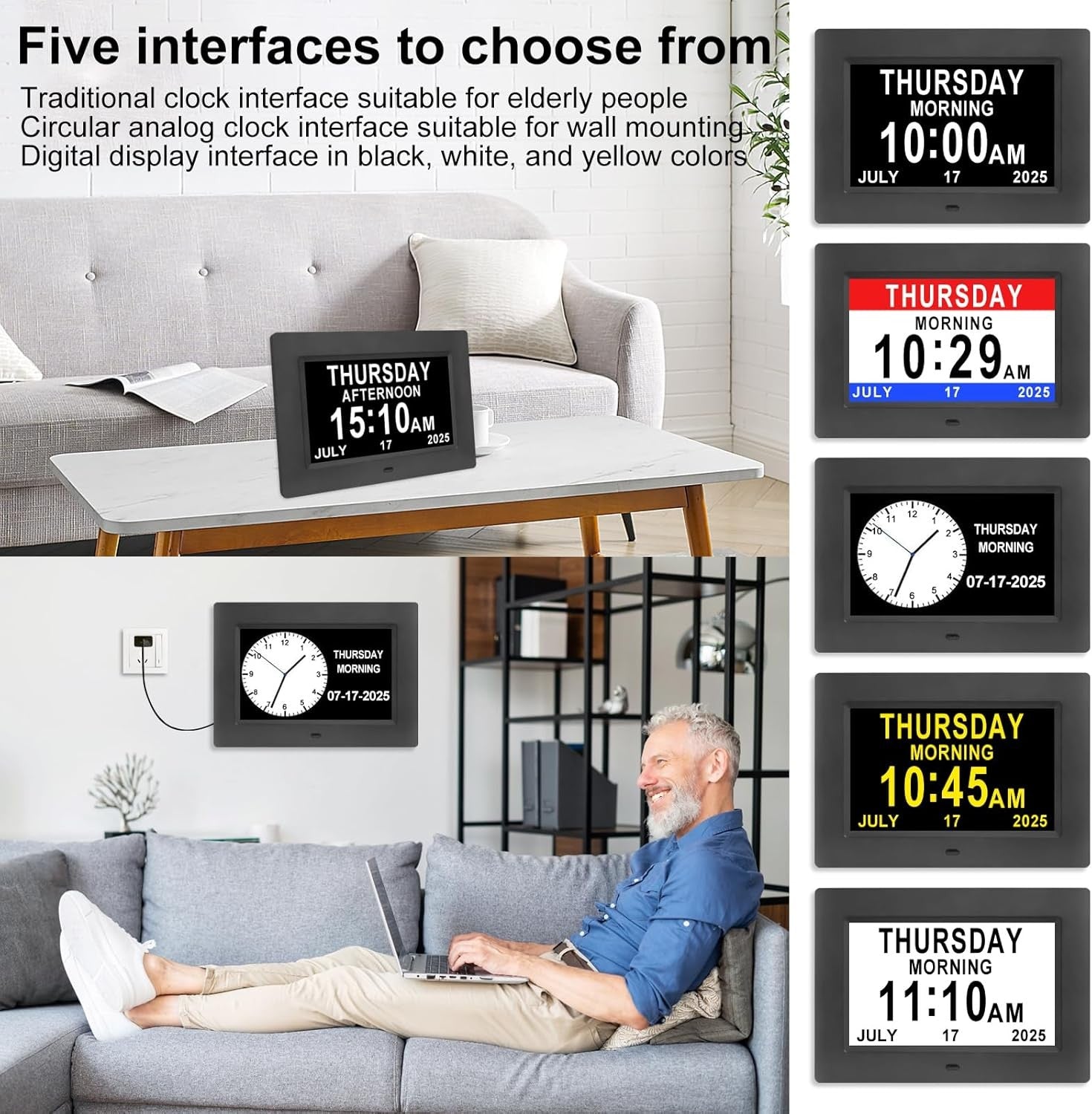 Large Dementia Clock Display Day Date Time Digital Auto Dim Elderly