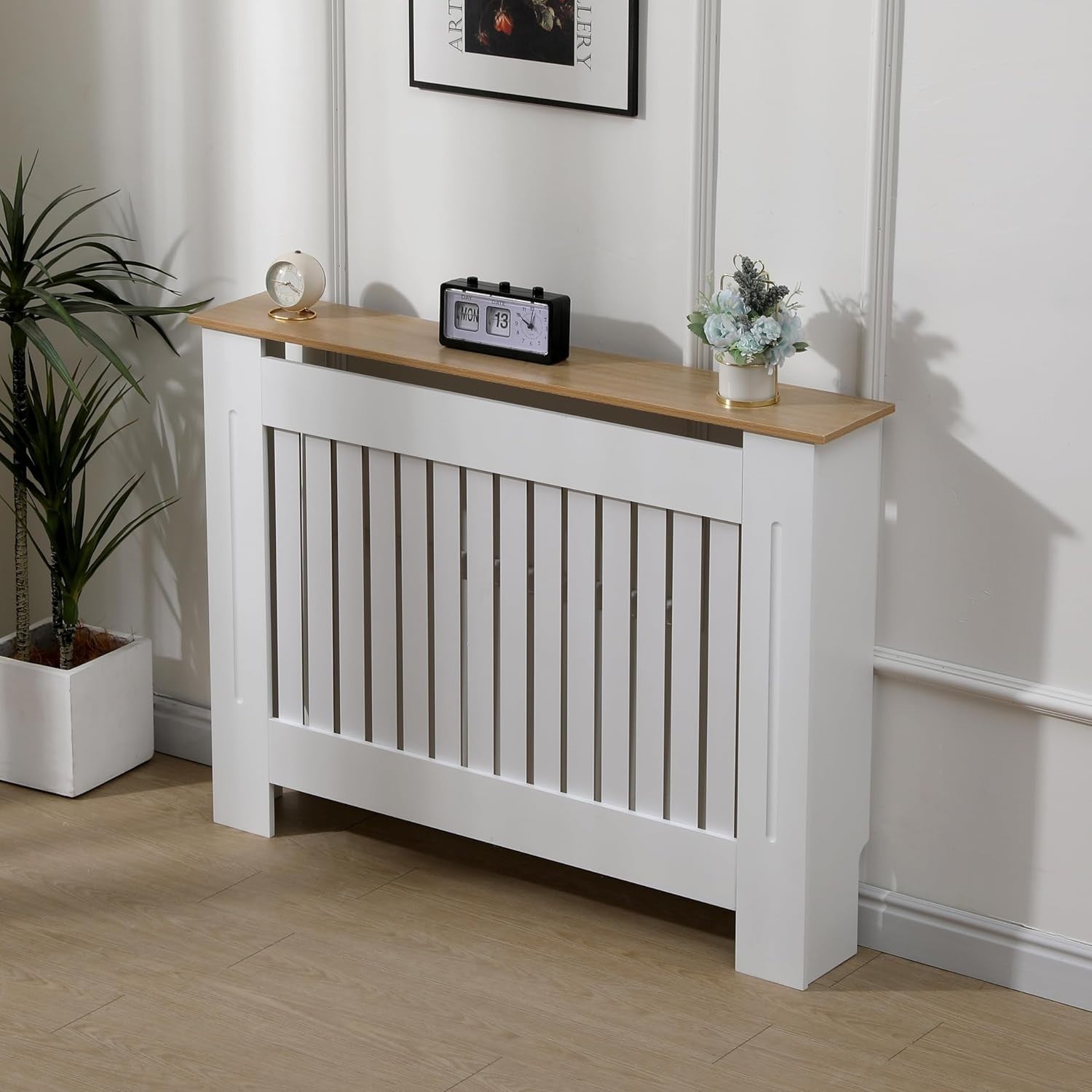 Medium White Oak Radiator Cover | Modern MDF Vertical Slat Cabinet
