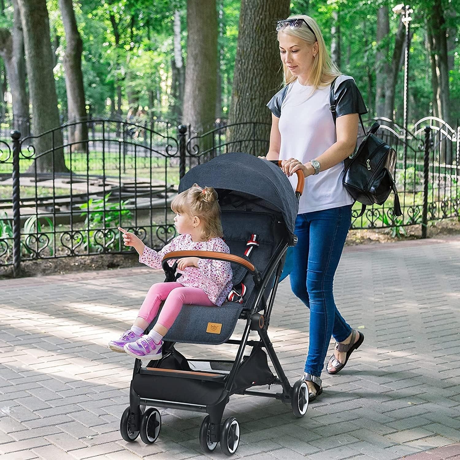 Blue Lightweight Baby Stroller One Hand Fold Compact Travel Buggy