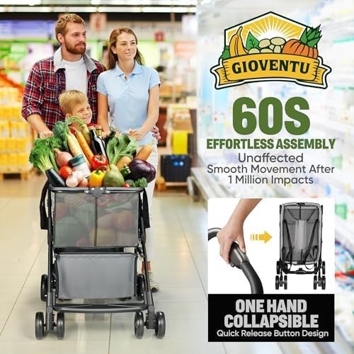 Folding Shopping Cart 80lb Capacity Collapsible Grocery Trolley Swivel Wheels