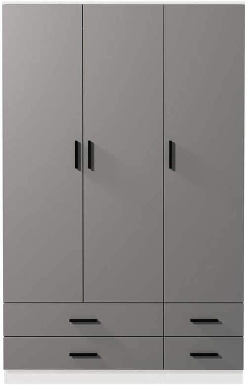 White Grey 3 Door Wardrobe with 4 Drawers Hanging Rail Bedroom Storage