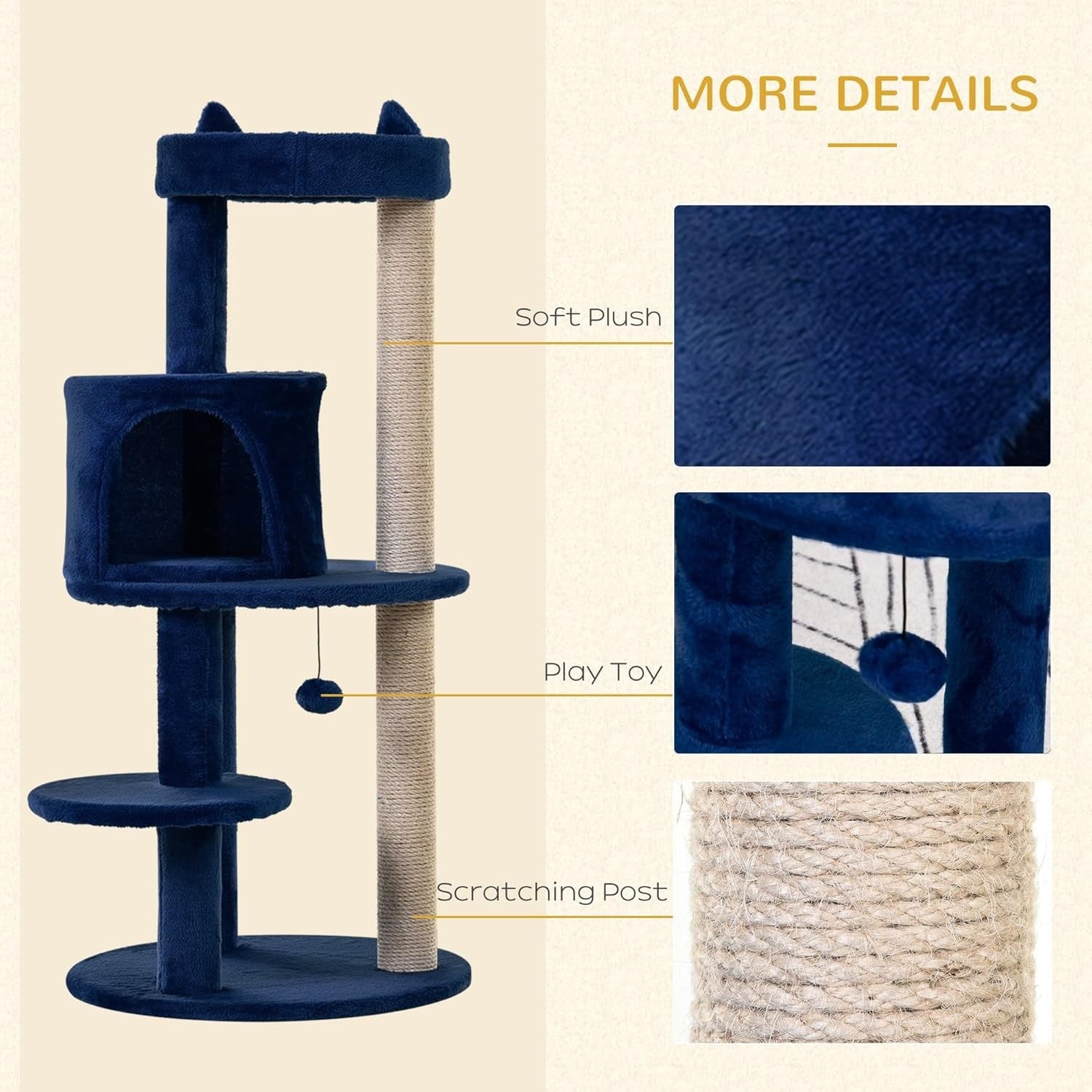 Blue Cat Tree Tower 104cm Condo Scratching Post Plush Perches Hanging Toy