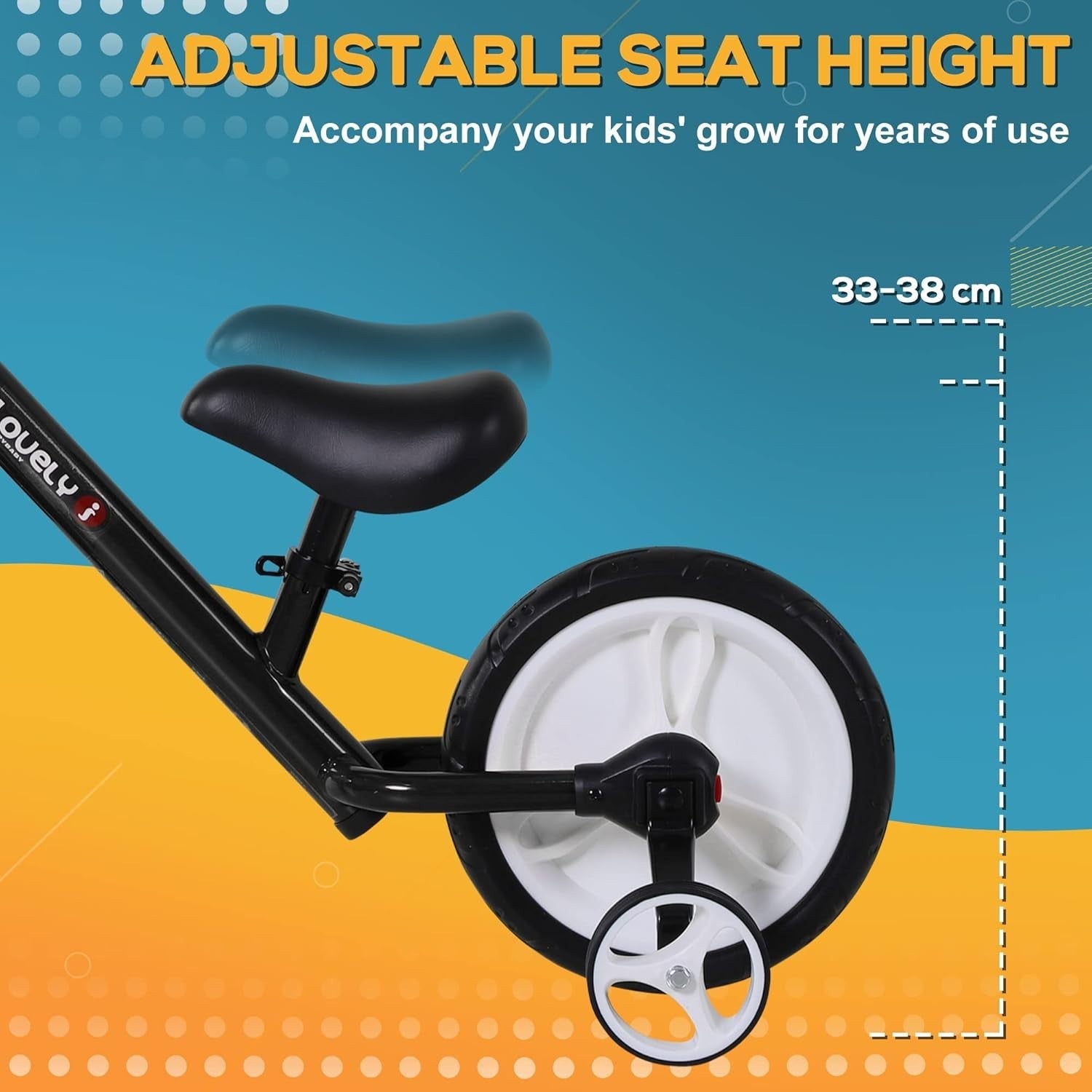 Kids Balance Bike 2 In 1 Training Bicycle Stabilisers Black Age 2-5
