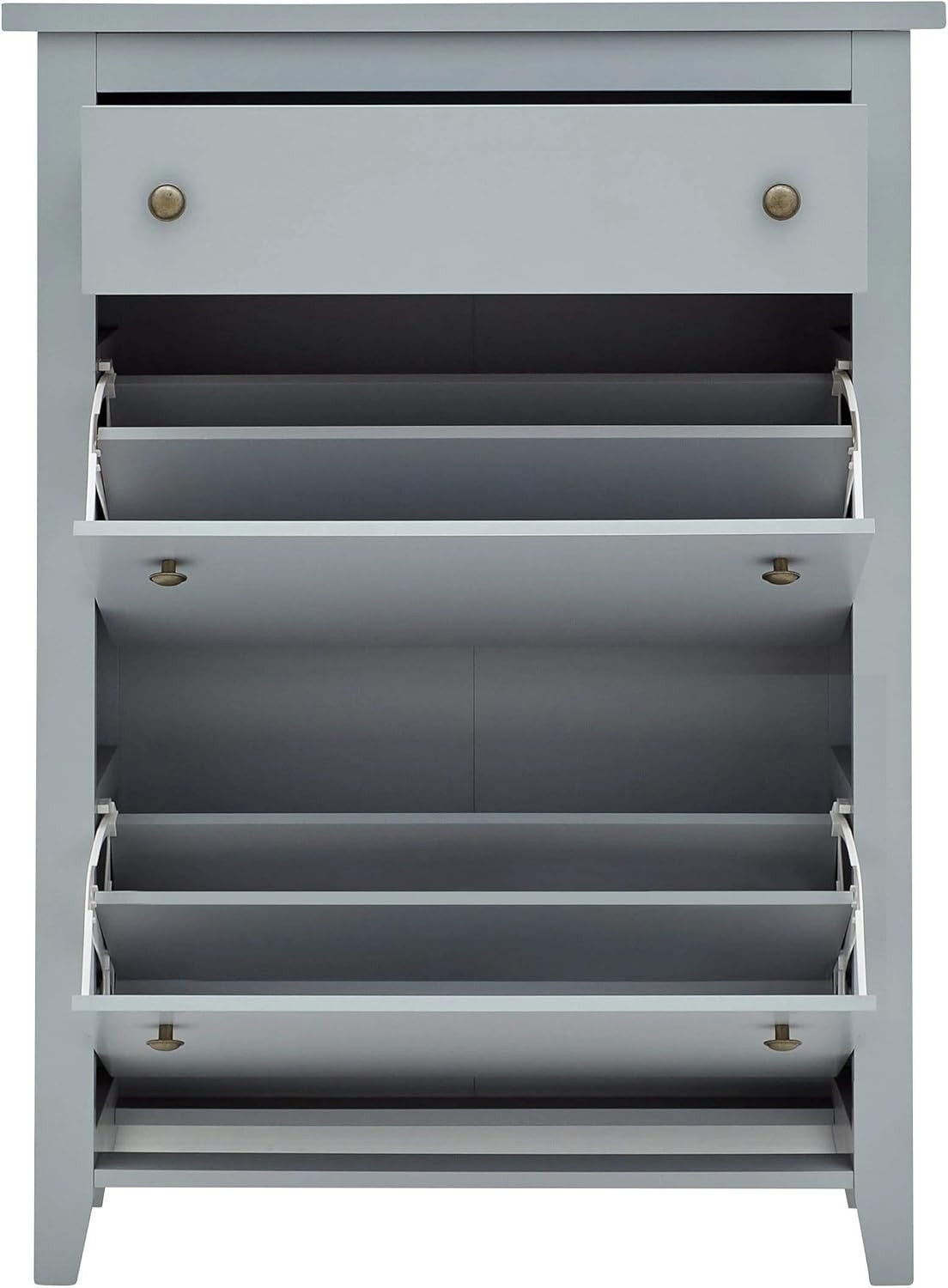 Slim Shoe Storage Cabinet Grey 2-Door Drawer Unit Holds 12 Shoes H108cm
