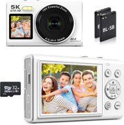 5K 80MP Digital Camera WiFi Dual Screen Vlogging Camera White
