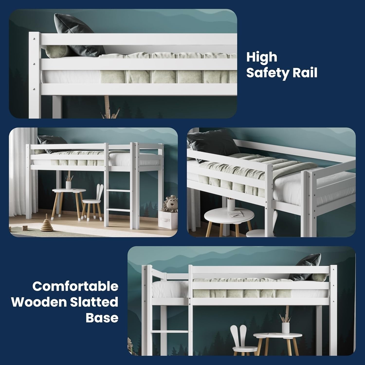 Flair White Mid Sleeper Cabin Bed for Kids with Storage, Compact Pine Frame