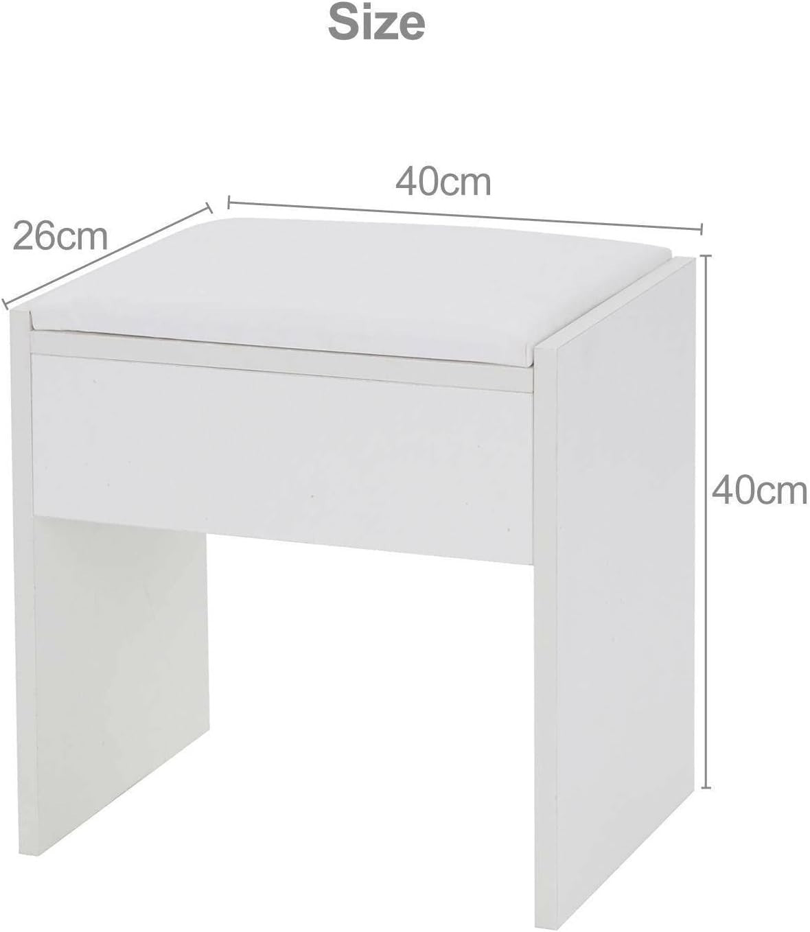 White Padded Vanity Stool Square Makeup Seat Modern Dressing Table Chair