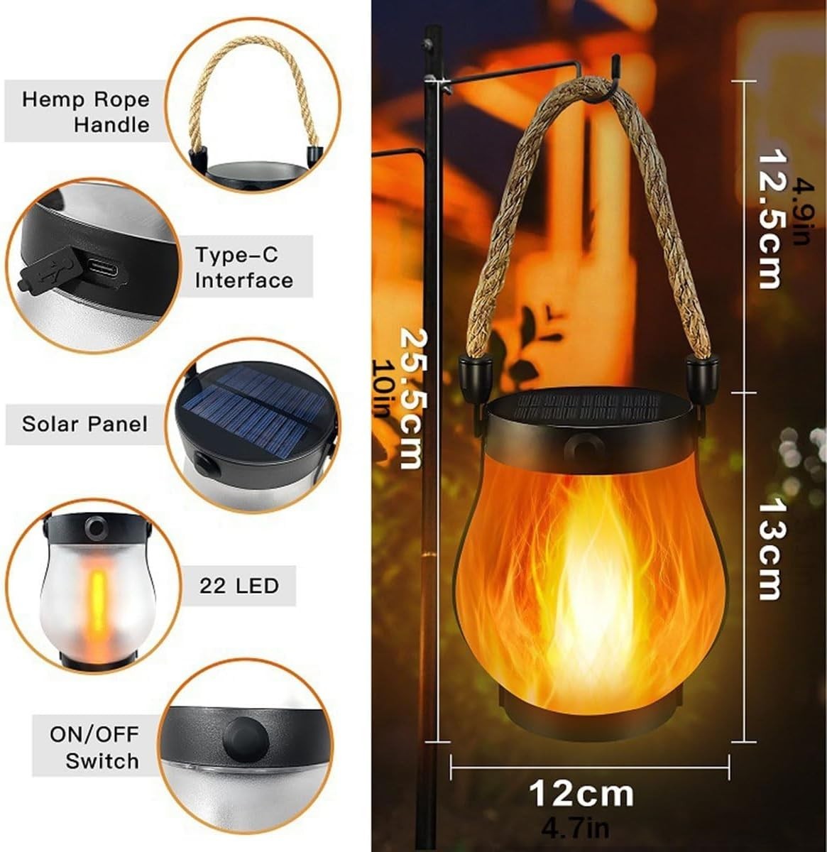 Solar Flame Lanterns 3PCS Outdoor Hanging Garden Lights