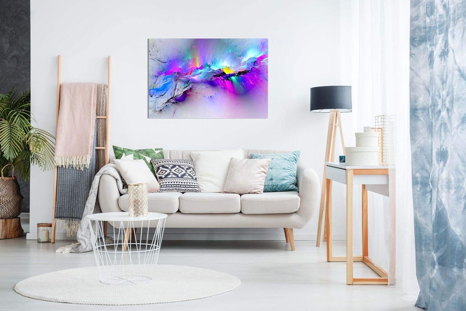 Large Abstract Blue Watercolour Canvas Wall Art 91x61cm Framed