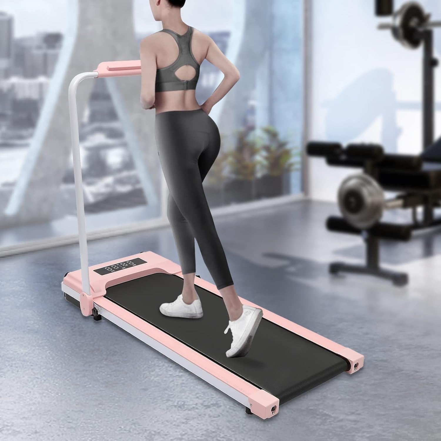 Folding Treadmill Walking Pad 500W Home Office Fitness LED Display Pink