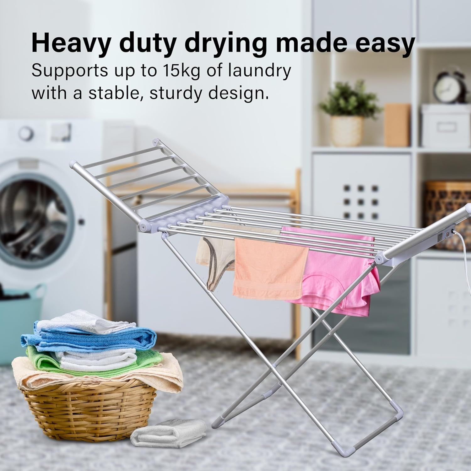 Heated Clothes Airer Electric Folding Winged Dryer 14m Indoor Drying Rack