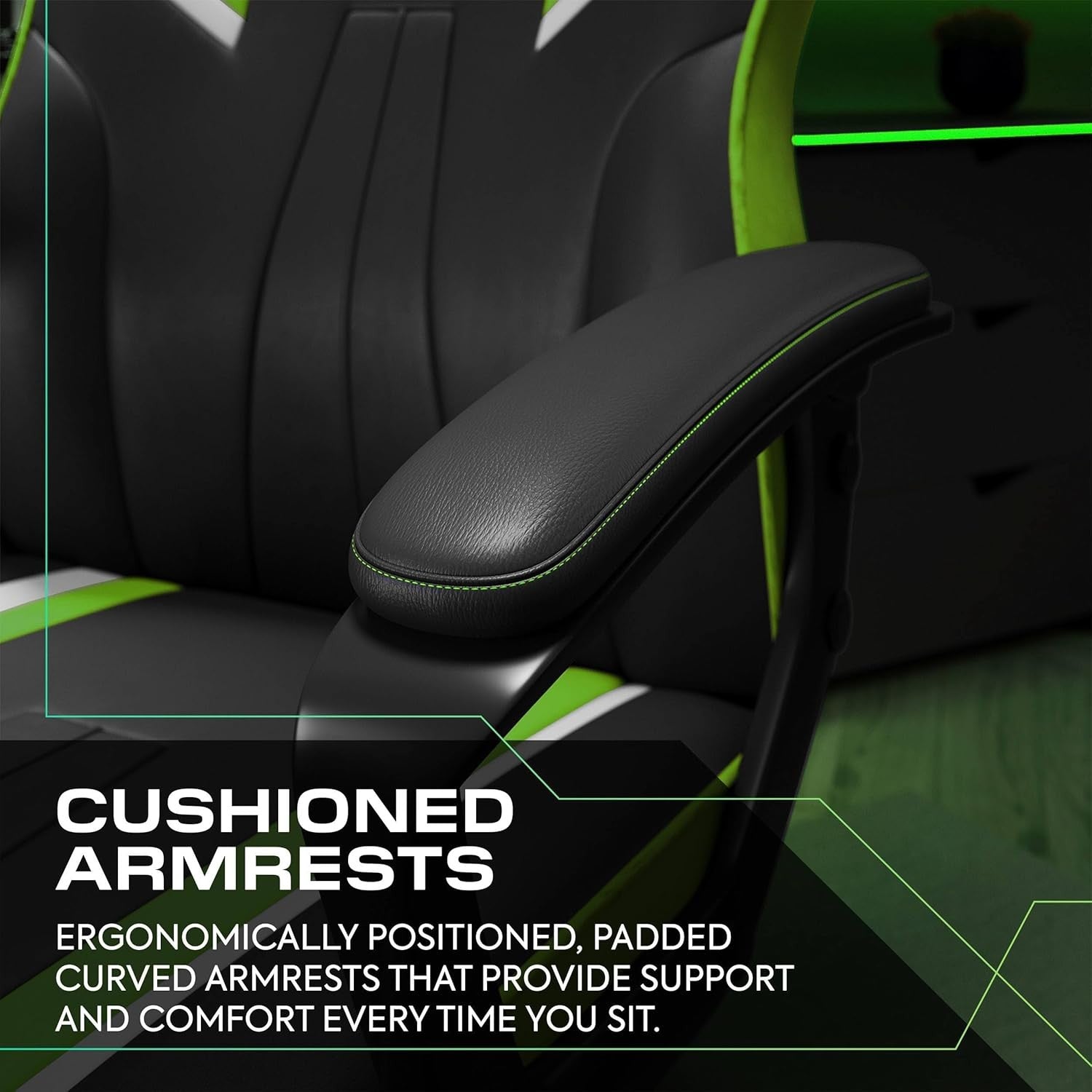 Ergonomic Gaming Chair High Back Wide Seat Green