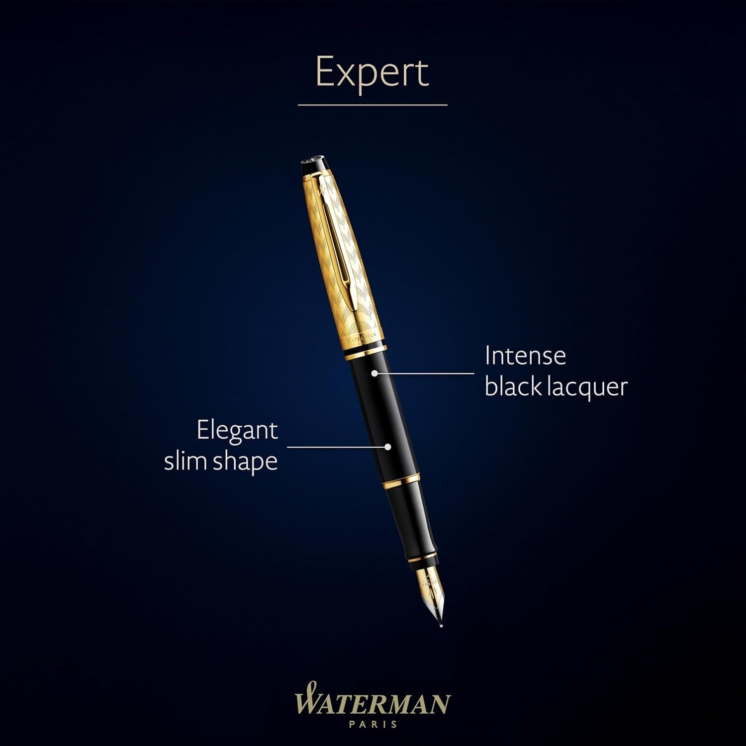 Black & Gold Fountain Pen Wide Nib Blue Ink Luxury Gift Box