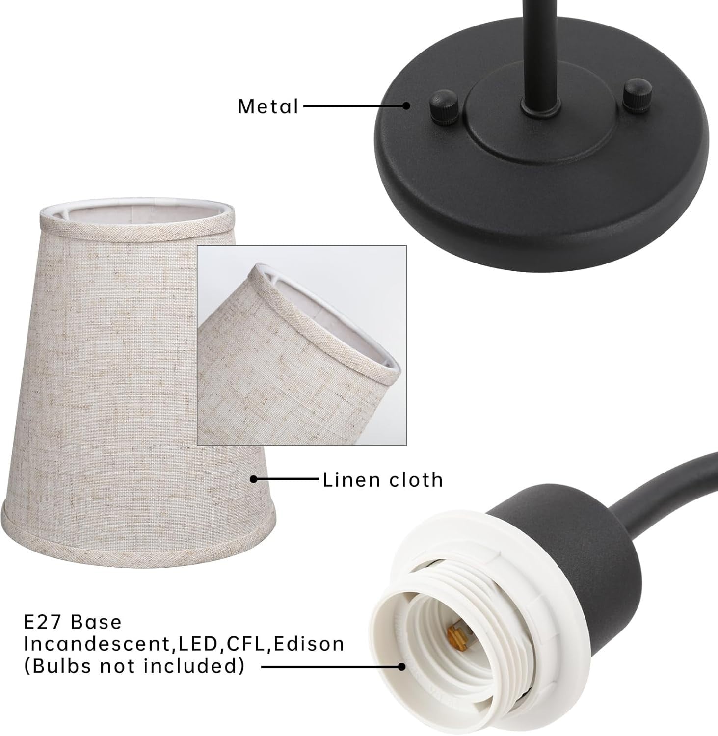 Black 2-Light Wall Sconce Linen Shades Vintage Bedroom & Bathroom Lamp