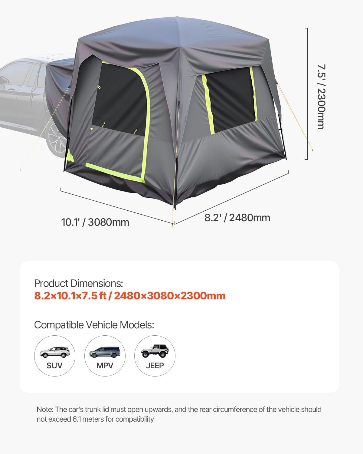 SUV Camping Tent Waterproof 10x8ft Car Tailgate Awning