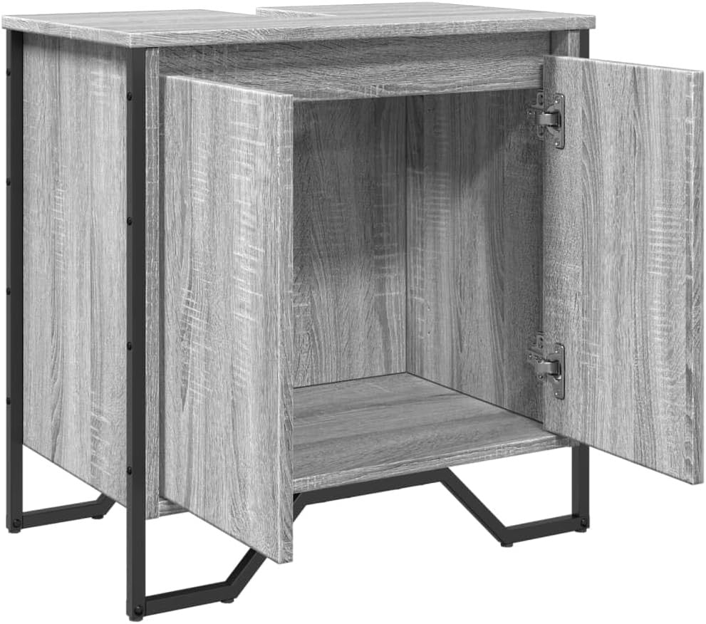 Grey Sonoma Bathroom Vanity Unit – Modern Under Sink Cabinet 2 Door Storage 60x6