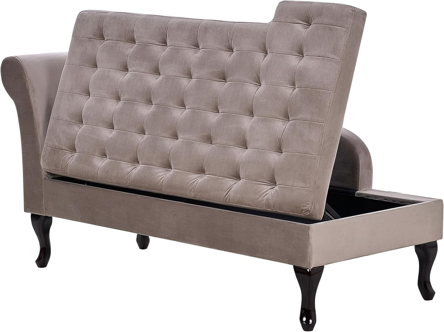 Left Hand Velvet Chaise Lounge with Storage Taupe Upholstery & Black Legs 145cm