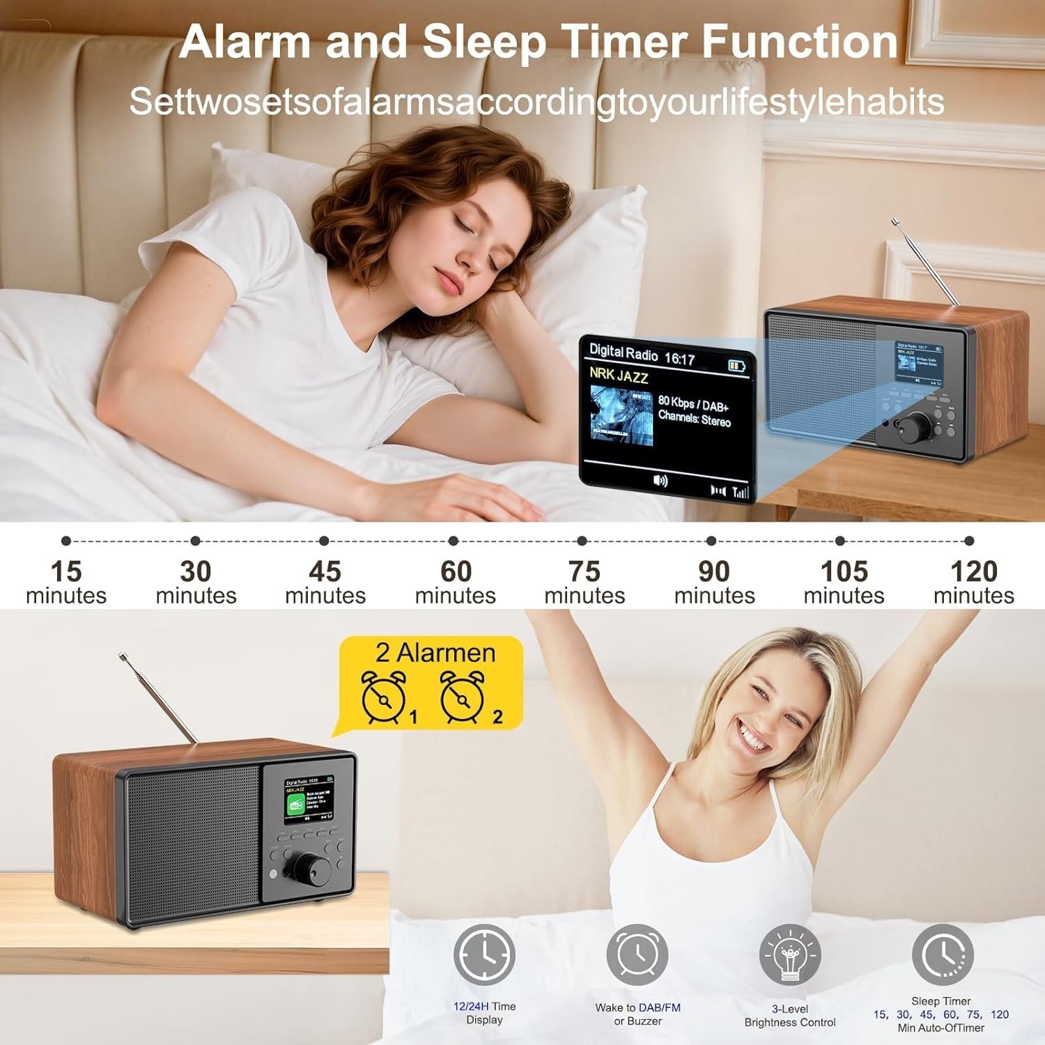 Retro DAB+ FM Digital Radio Bluetooth USB AUX Alarm Clock