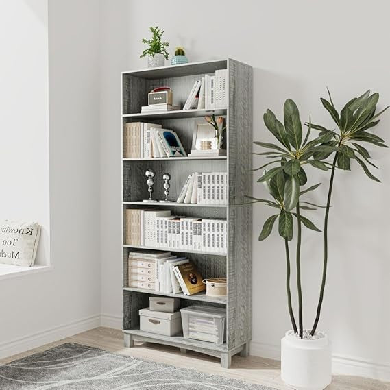 5/6 Tier Wooden Bookcase Tall Shelving Unit Storage Rack Grey Modern Display