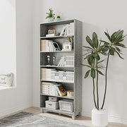 5/6 Tier Wooden Bookcase Tall Shelving Unit Storage Rack Grey Modern Display